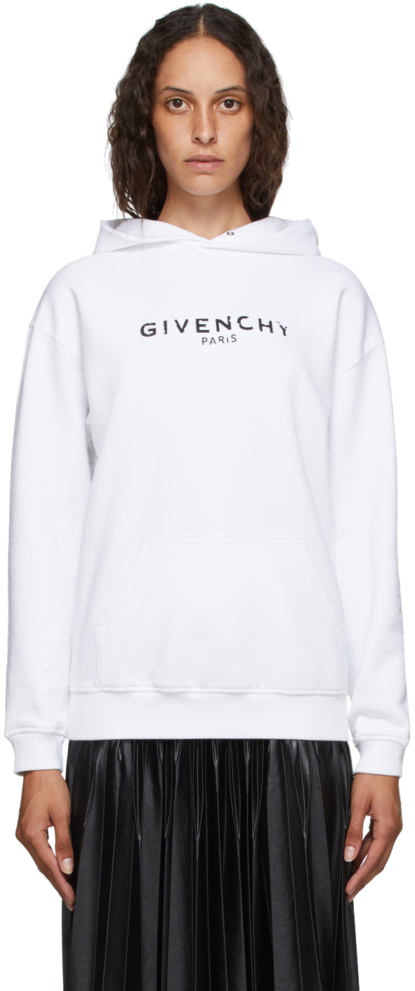 Givenchy: White 'Paris' Logo Hoodie 