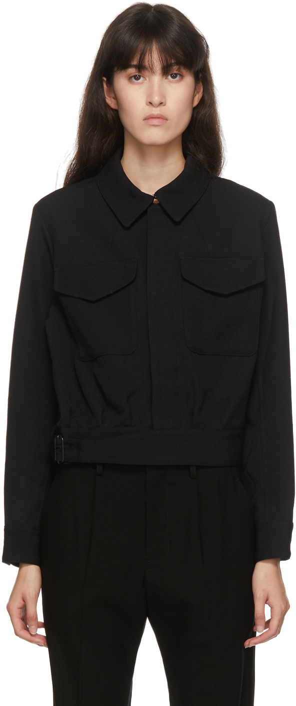 Black Gabardine Wool Military Jacket