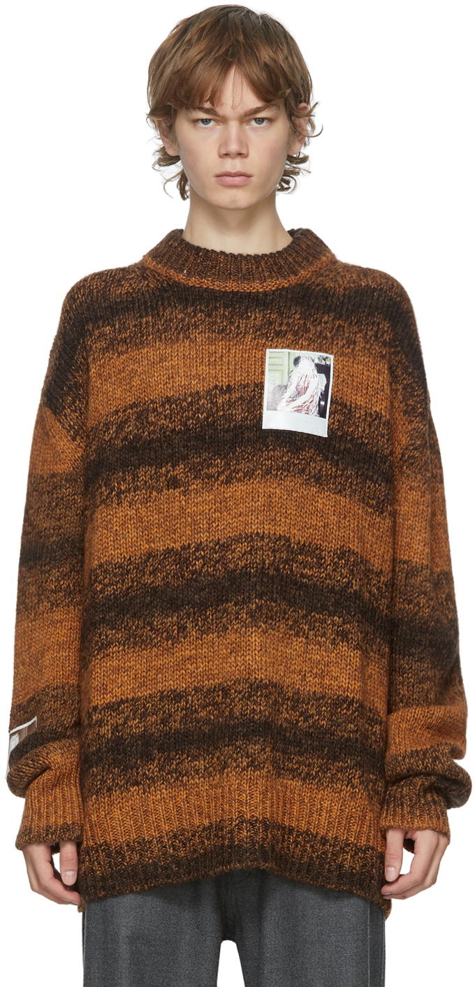 Raf Simons: Brown Marl Patch Sweater | SSENSE