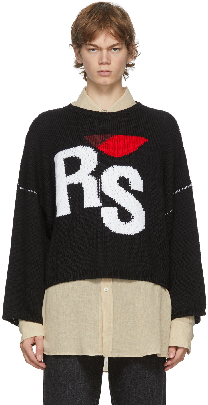 Raf Simons: Black Oversized 'RS' Sweater | SSENSE Canada