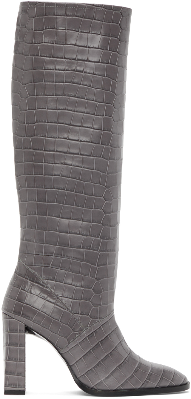BY FAR: Grey Croc Camilla Tall Boots 