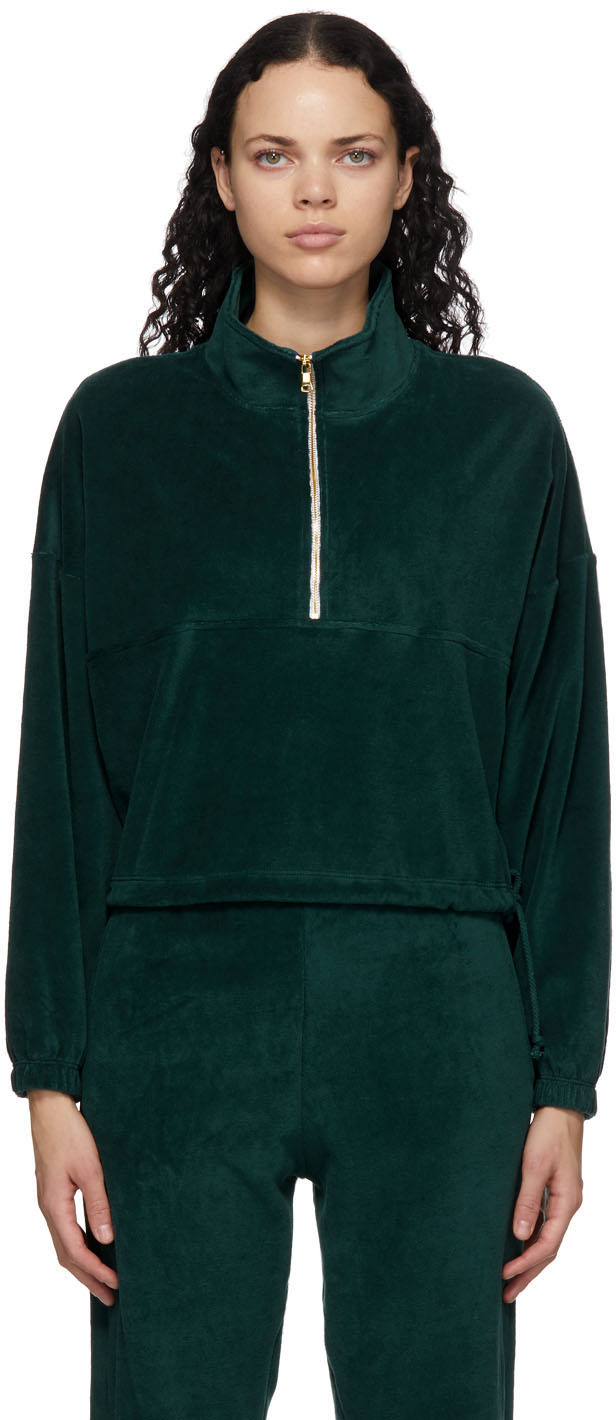 Gil Rodriguez: Green Velour Diana Half-Zip Sweatshirt | SSENSE