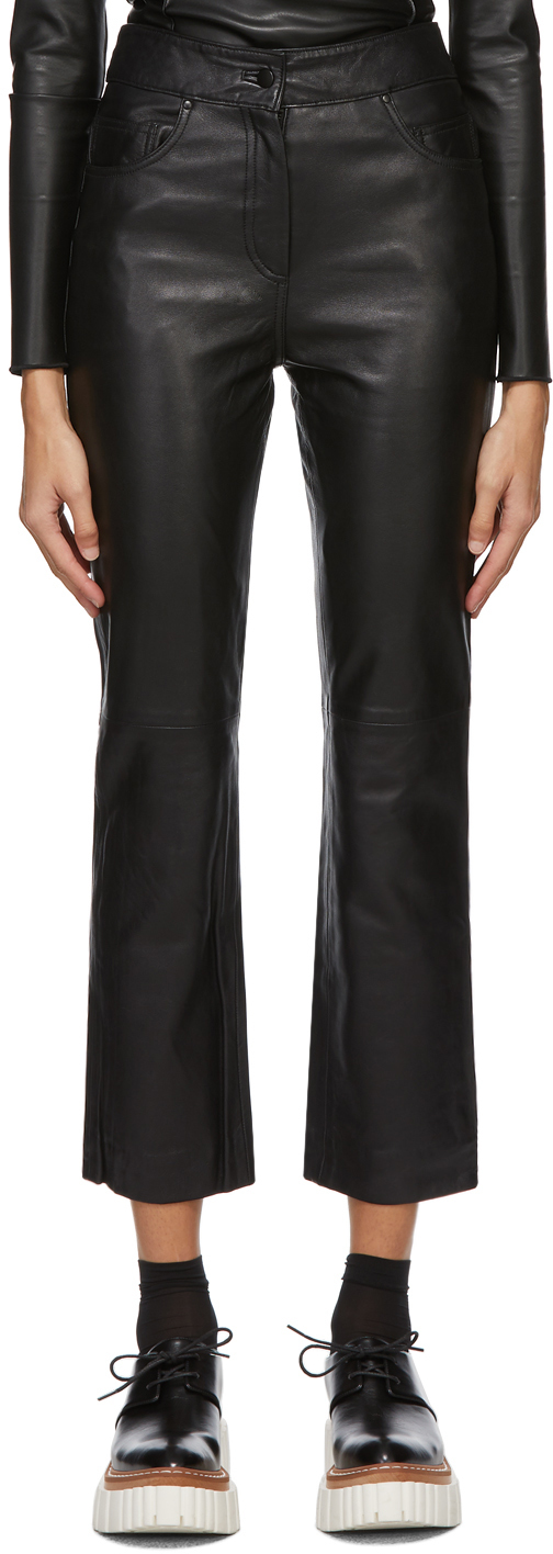 Black Leather Avery Trousers by Stand Studio on Sale