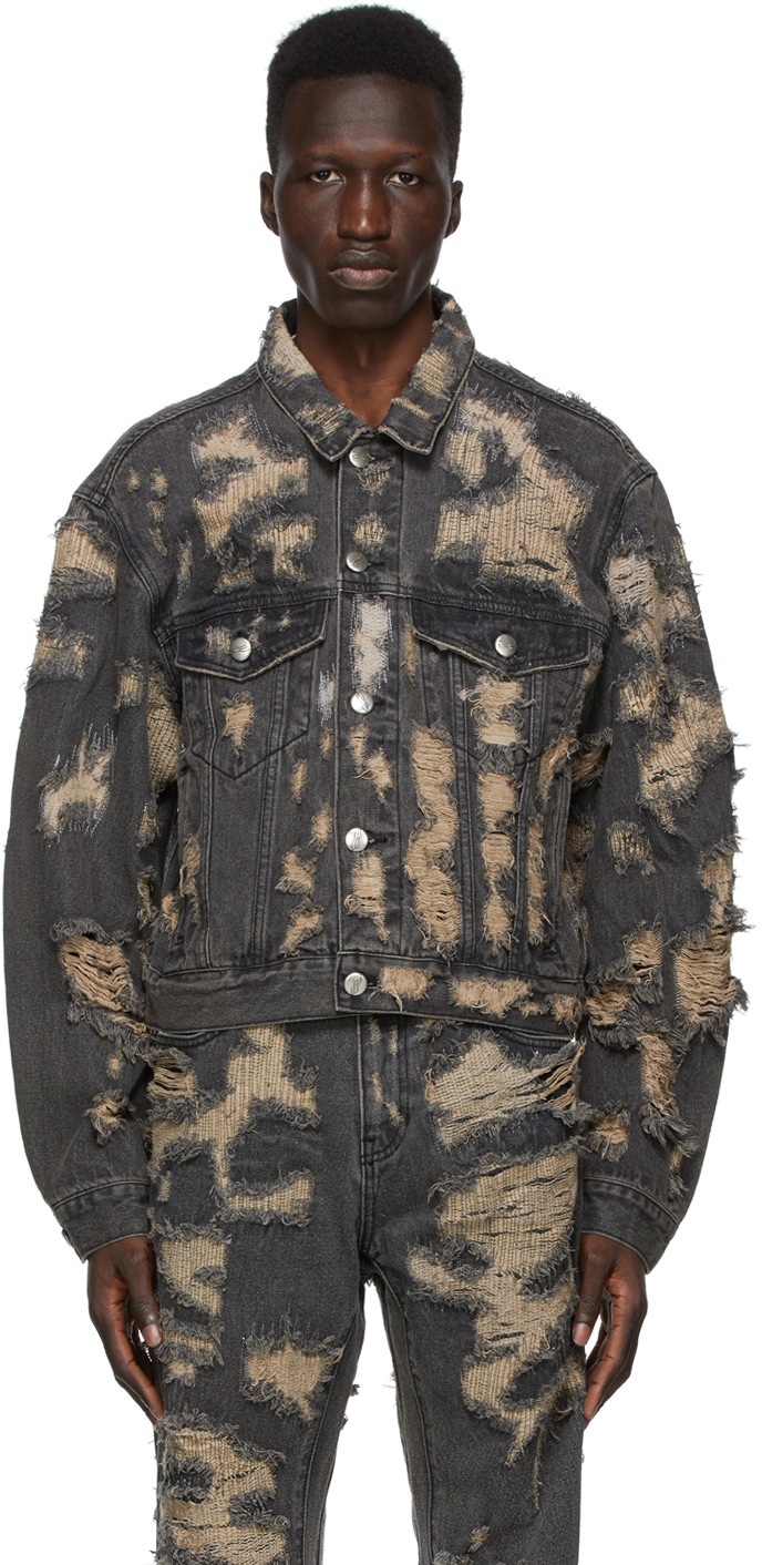 Black Denim Destroyed Jacket by We11done on Sale