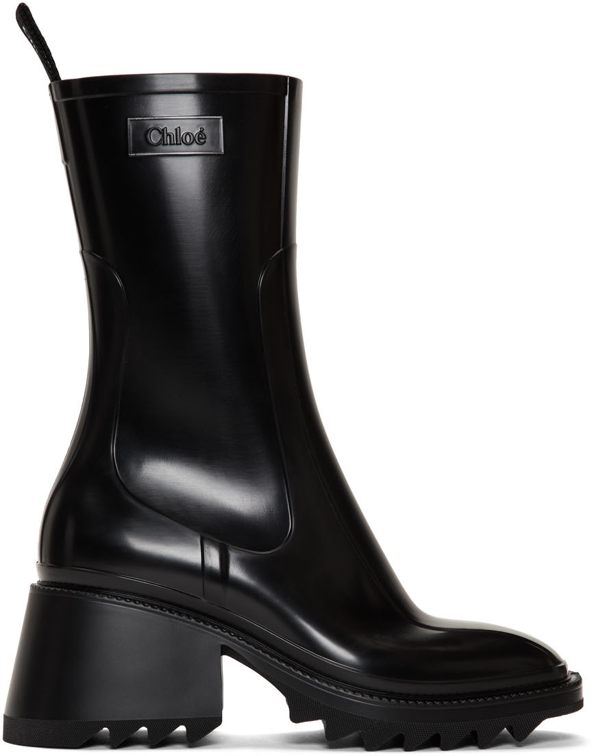 Black PVC Betty Rain Boots by Chloé on Sale