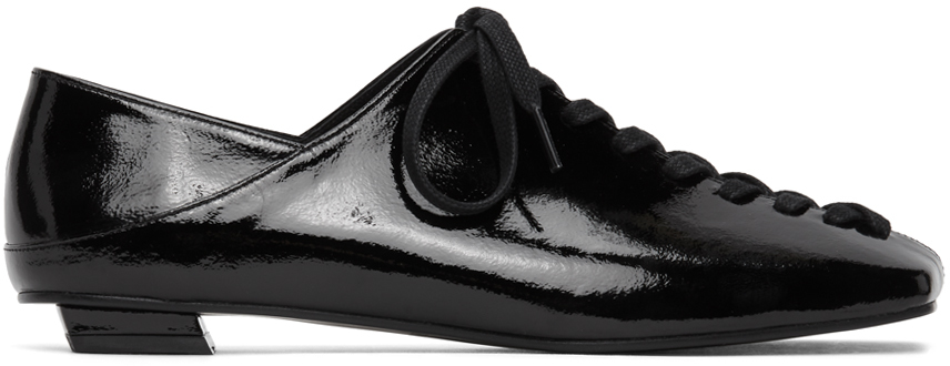 Black Patent Squared Toe Lace-Up Oxfords SSENSE Women Shoes Flat Shoes Formal Shoes 