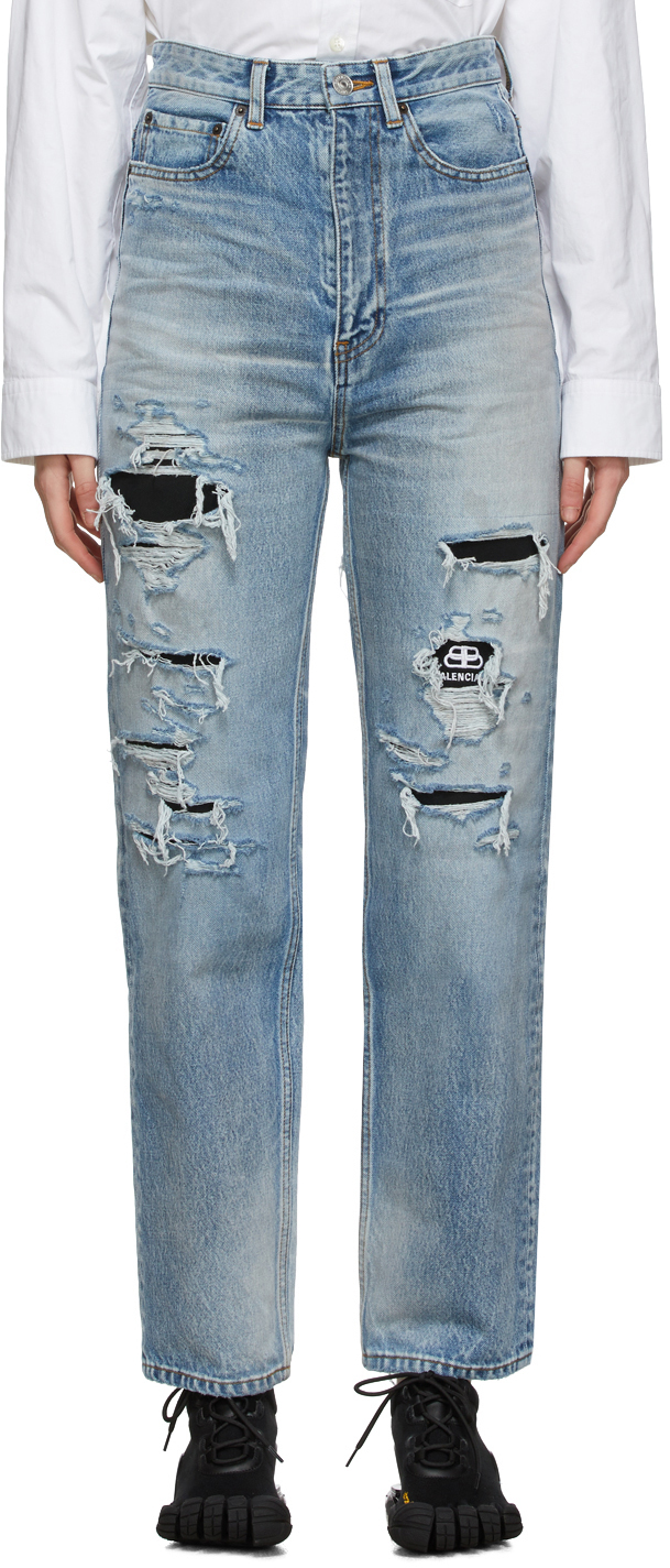 Balenciaga: Blue Ripped Jeans | SSENSE