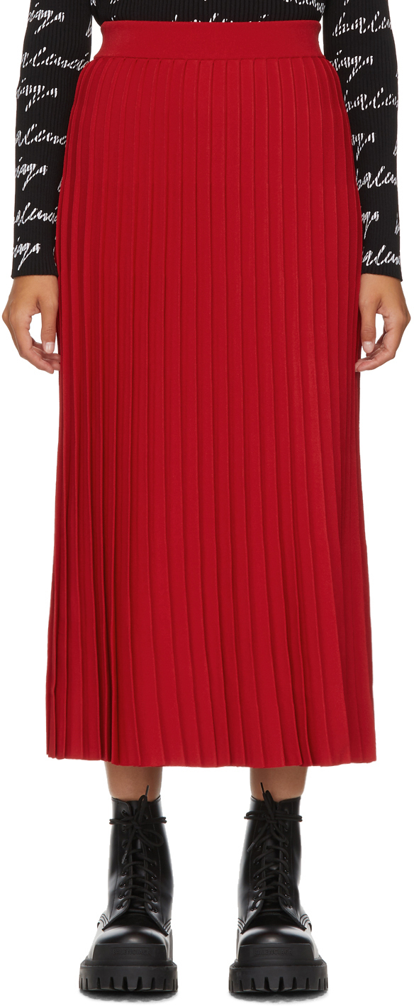 Balenciaga Red Pleated Elasticized Waist Skirt