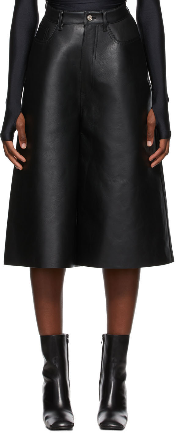 Balenciaga Black Leather Cropped Pants 202342F092065
