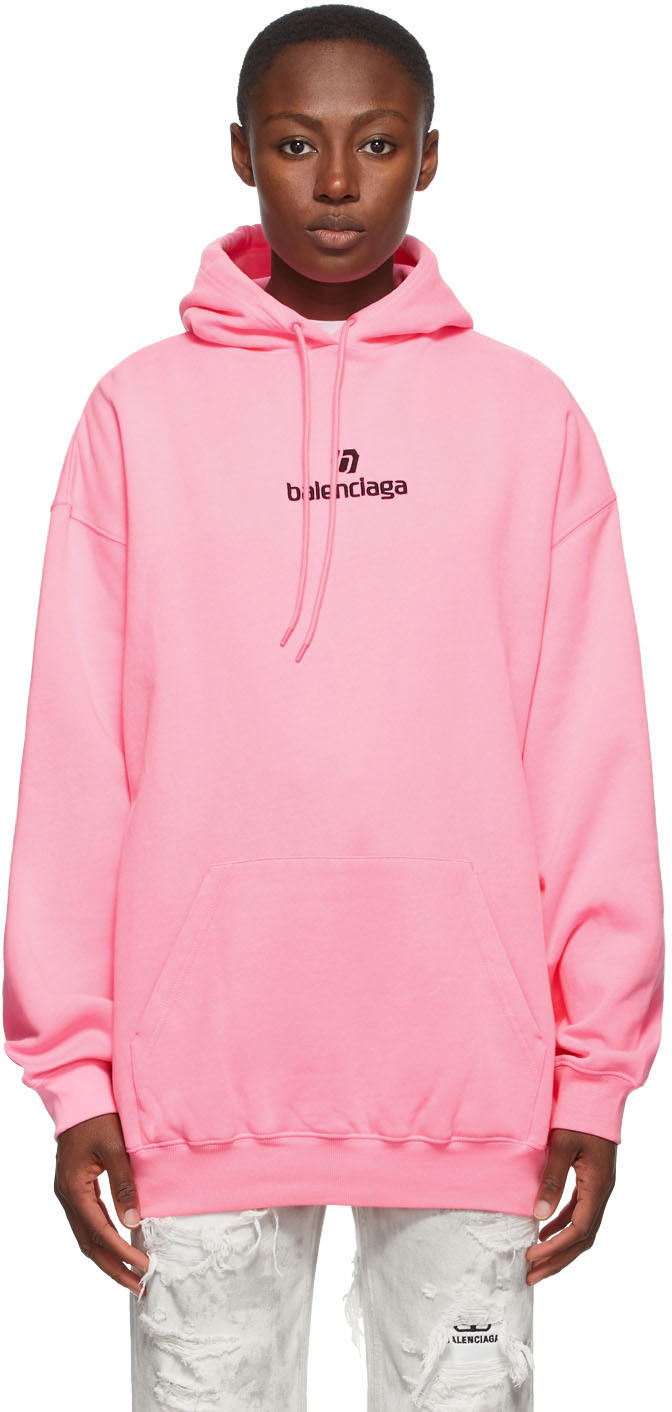 Balenciaga: Pink Small Fit Sponsor Logo Hoodie | SSENSE