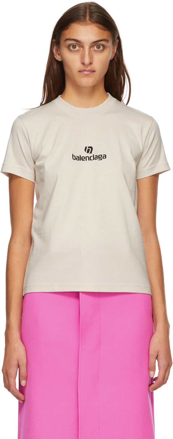 Balenciaga Beige Sponsor Logo T-Shirt