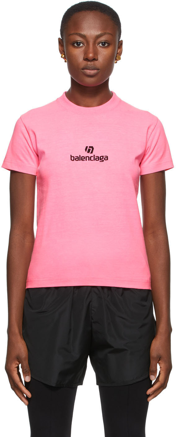 Balenciaga Pink Sponsor Logo TShirt  SSENSE