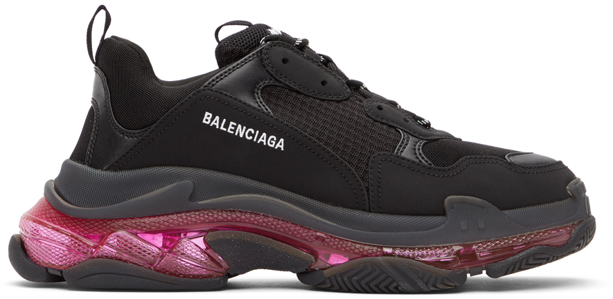 Balenciaga Black & Pink Triple S Sneakers