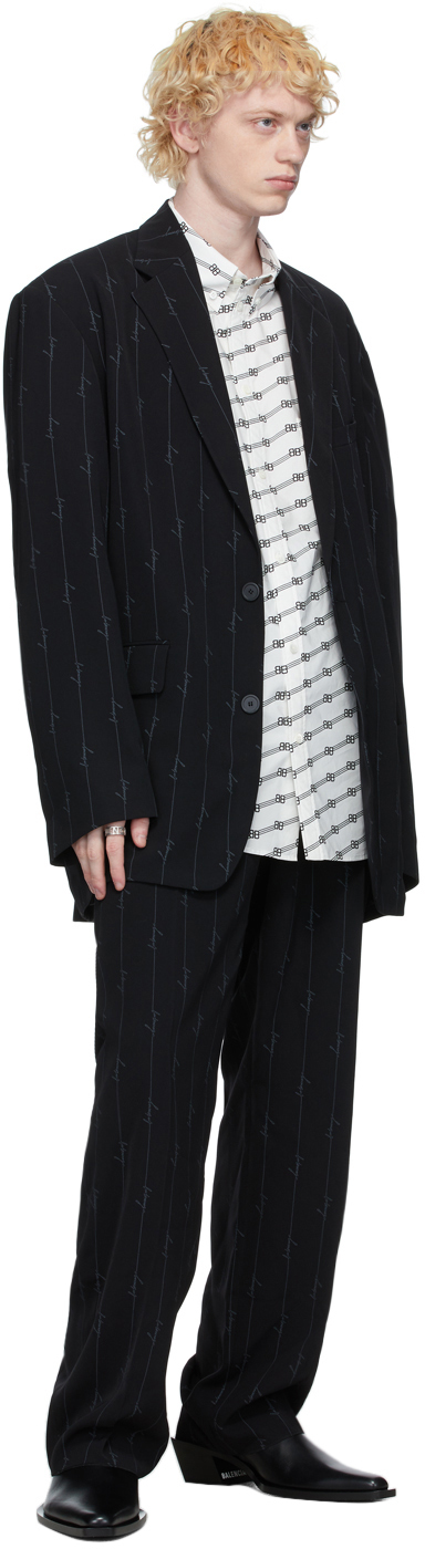 Balenciaga ブラック ストライプ シグネチャ ロゴ ブレザー