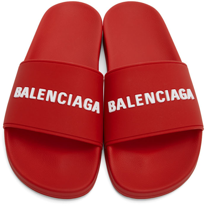 red balenciaga slides