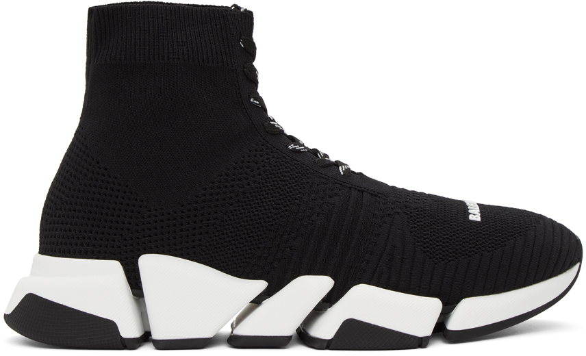 Balenciaga Black & White Speed 2.0 Lace-Up Sneakers