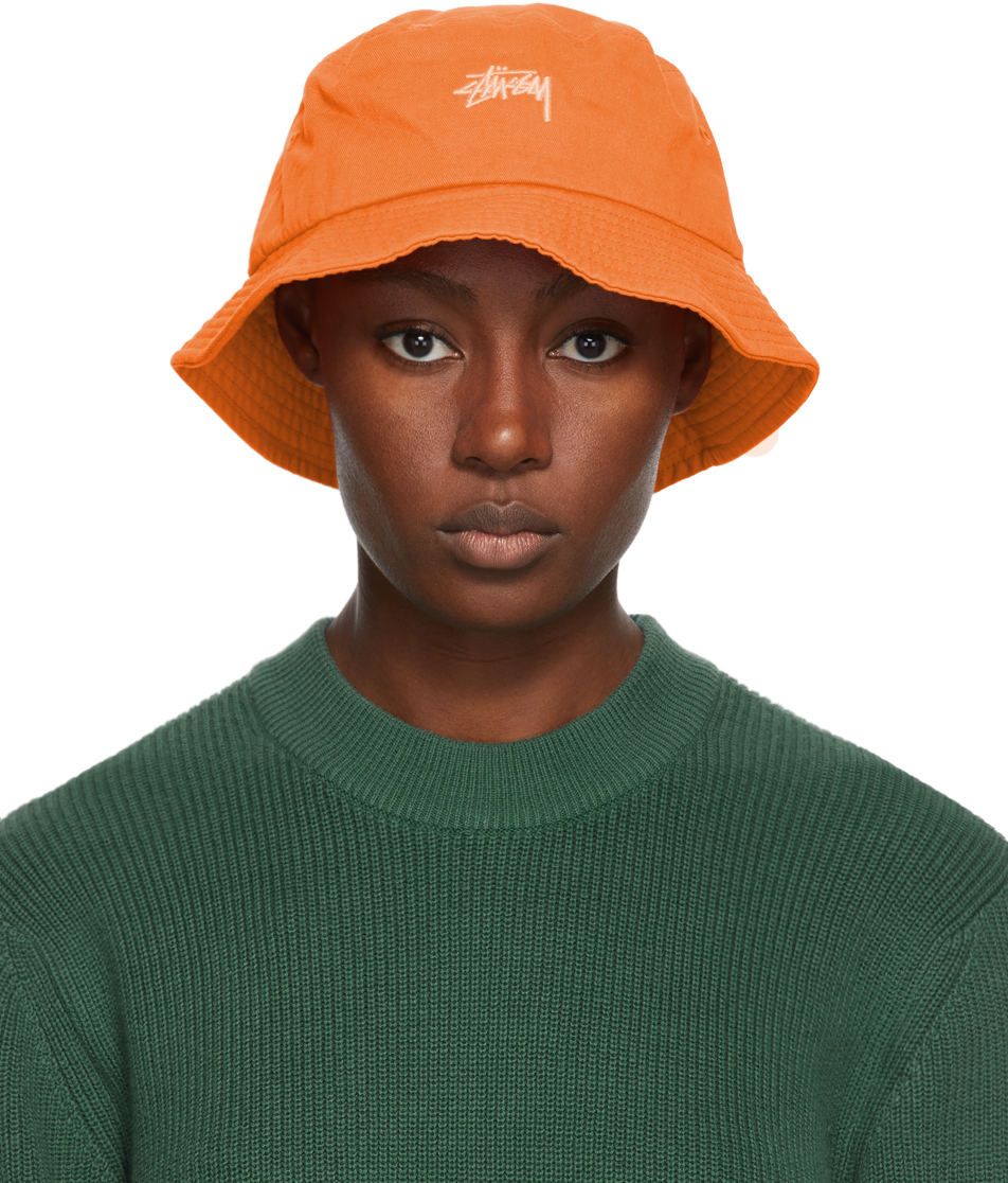 orange stussy bucket hat