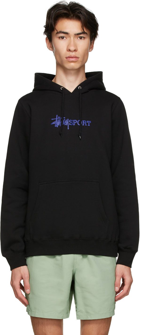 Stüssy: Black Sport Logo Hoodie | SSENSE