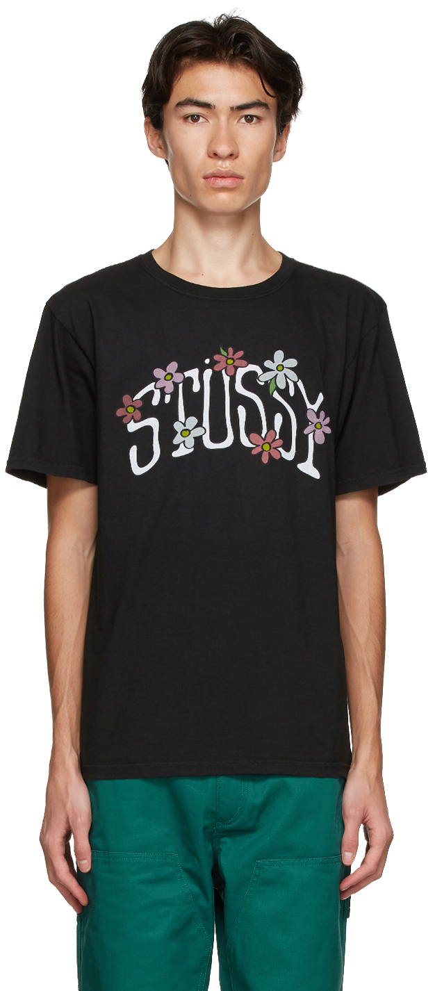 Black Flower Collegiate T-Shirt by Stüssy on Sale