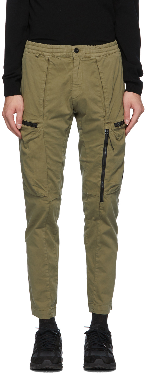 C.P. Company: Green Pleated Cargo Pants | SSENSE Canada