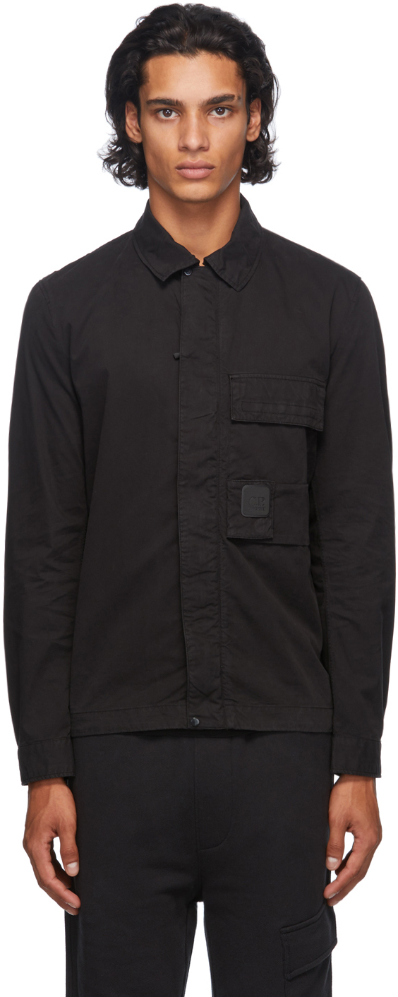 C.P. Company: Black Gabardine Zipped Shirt | SSENSE