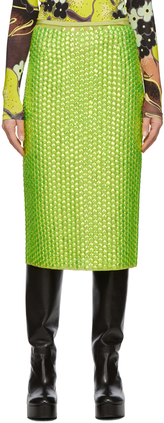 Dries Van Noten Green Embroidered Sequin Skirt