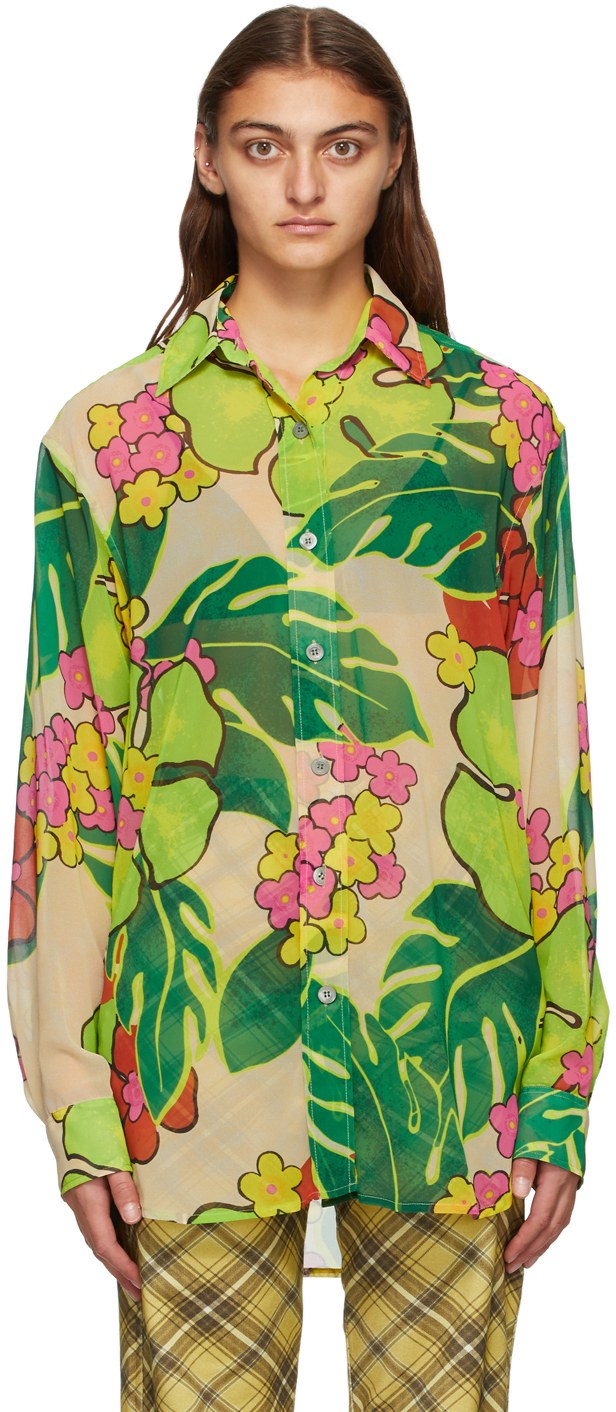 Dries Van Noten: Pink & Multicolor Crepe Floral Shirt | SSENSE