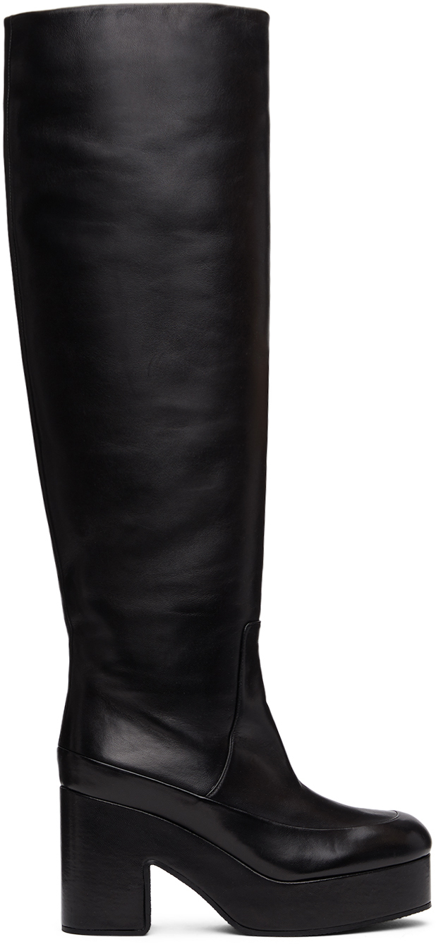 Dries Van Noten: Black Leather Platform Tall Boots | SSENSE
