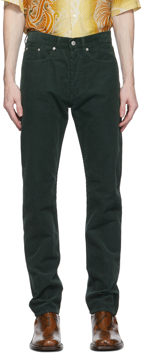 Dries Van Noten: Green Corduroy Slim Trousers | SSENSE