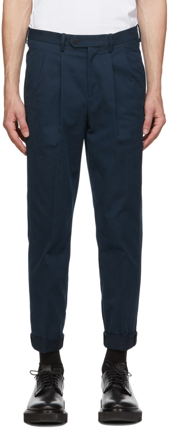 Neil Barrett: Navy Microweave Cotton Trousers | SSENSE
