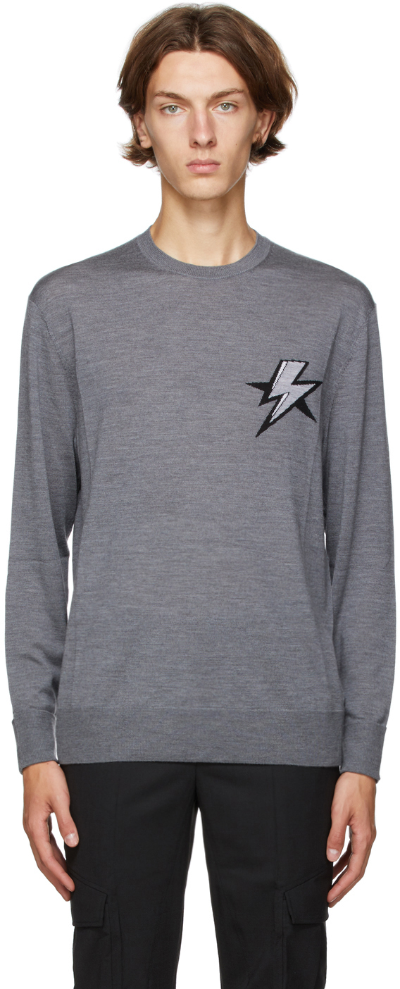 Neil Barrett: Grey Bolt Star Sweater | SSENSE Canada