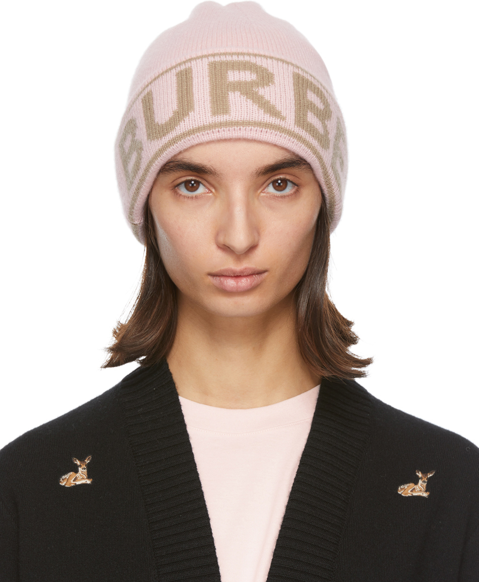 Burberry Pink Cashmere Logo Beanie Ssense