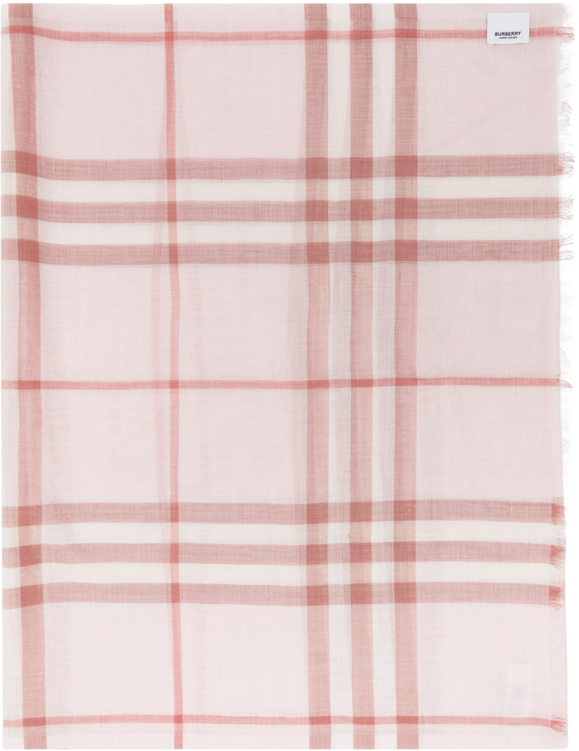 Burberry: Pink Check Gauze Giant Scarf 