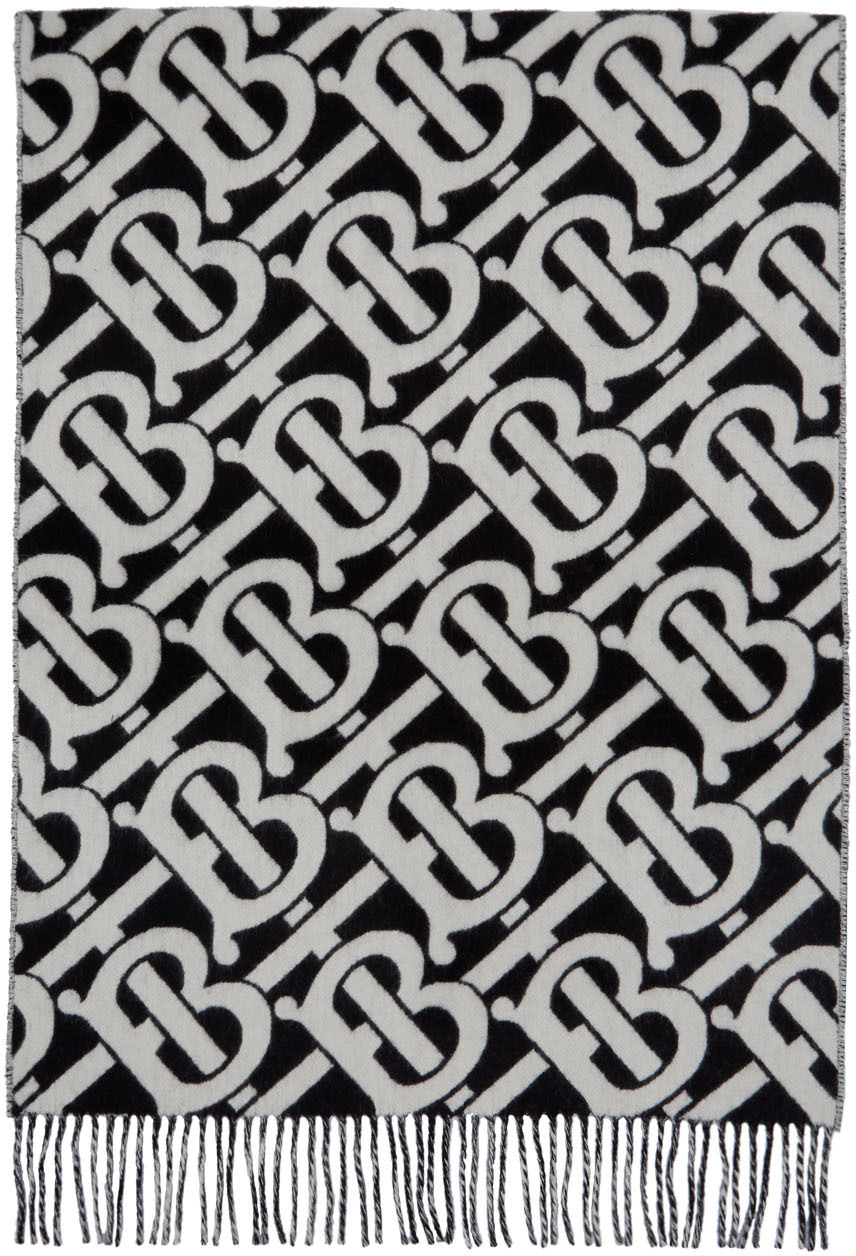 Burberry Black & White Cashmere Monogram Scarf
