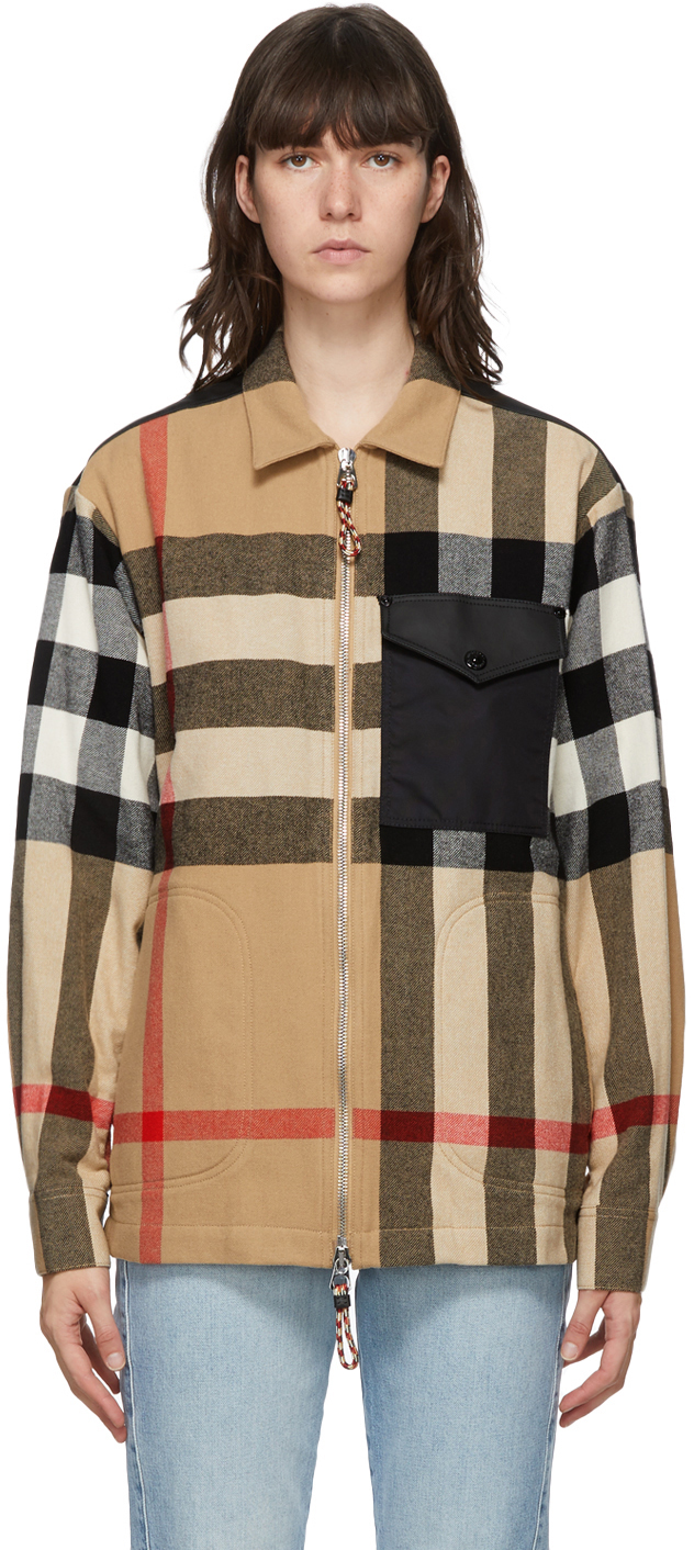 Burberry: Beige Wool Check Hatcher Jacket | SSENSE