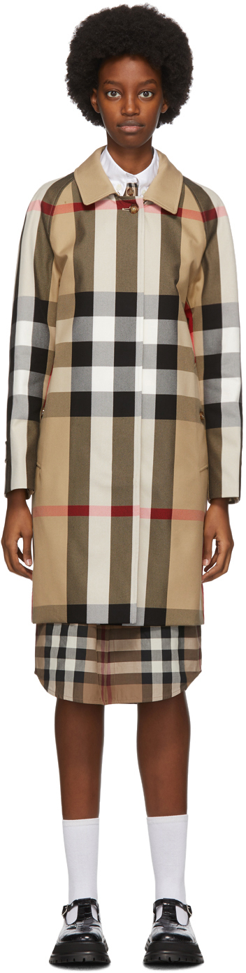 Burberry: Beige Check Camden Trench Coat | SSENSE Canada