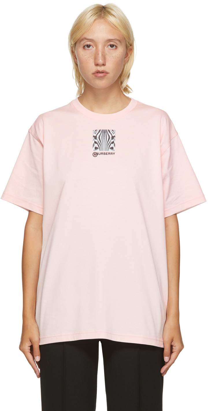 Burberry: Pink Carrick Zebra Eyes T-Shirt | SSENSE