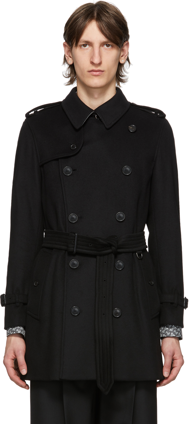 Black Wool Cashmere Trench Coat 