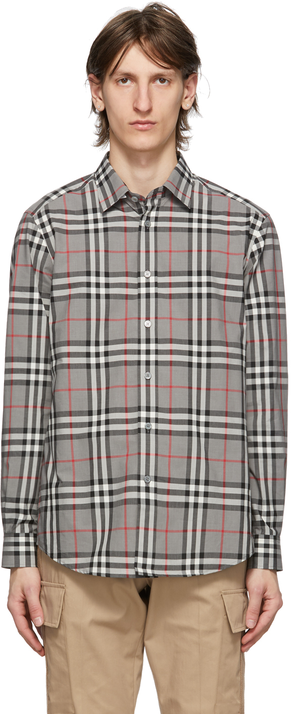 Burberry: Grey Check Caxton Shirt | SSENSE Canada