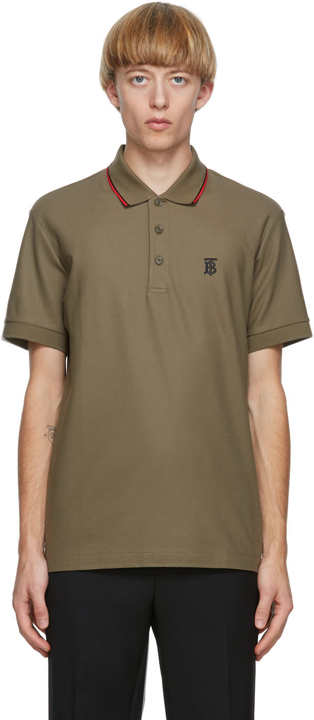 Burberry Khaki Embroidered Logo Waltham Polo SSENSE Canada