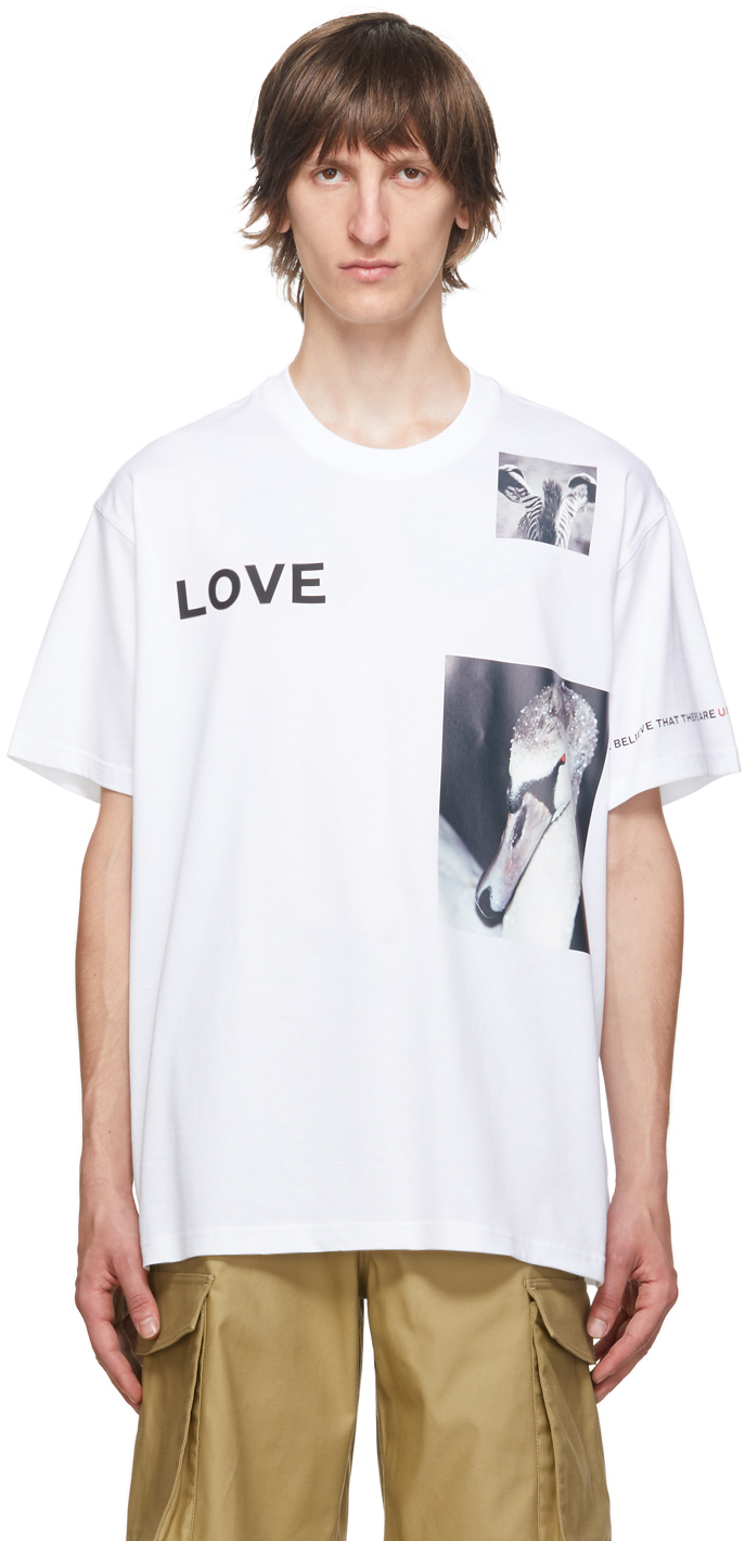 Burberry: White 'Love' Swan T-Shirt | SSENSE