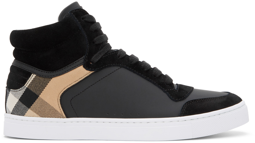 Burberry: Black House Check Reeth High-Top Sneakers | SSENSE