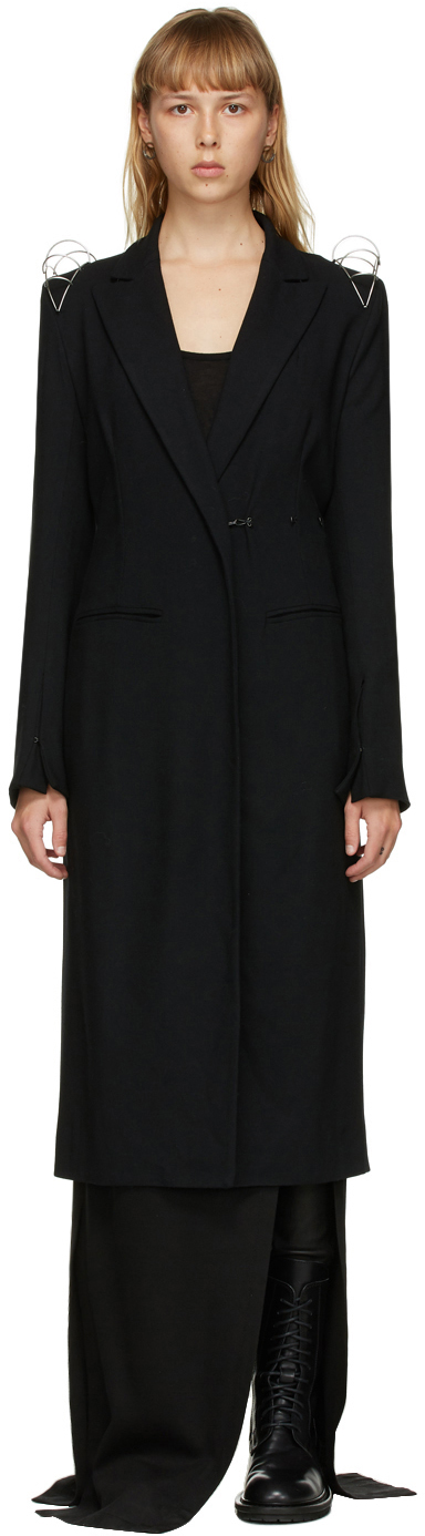 Ann Demeulemeester: Black Wool Cage Shoulder Coat | SSENSE