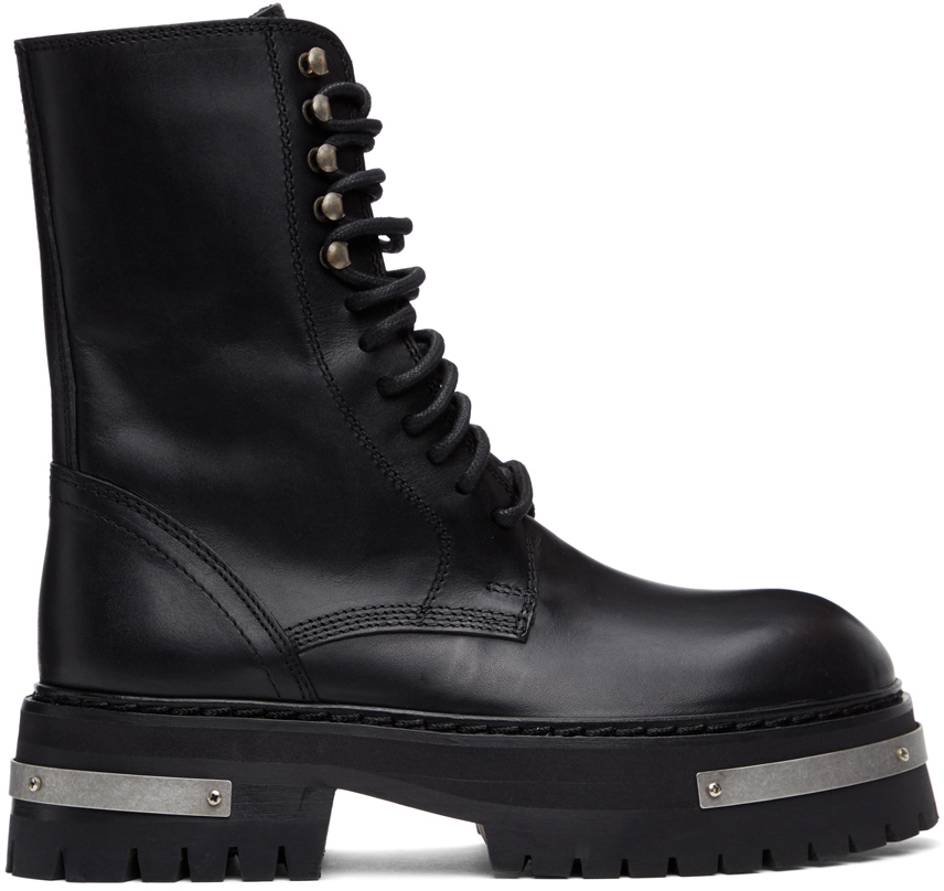 Black & Silver Oversized Sole Tucson Lace-Up Boots