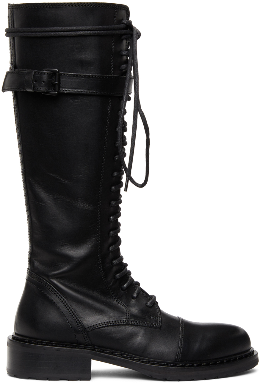 black leather lace up boots