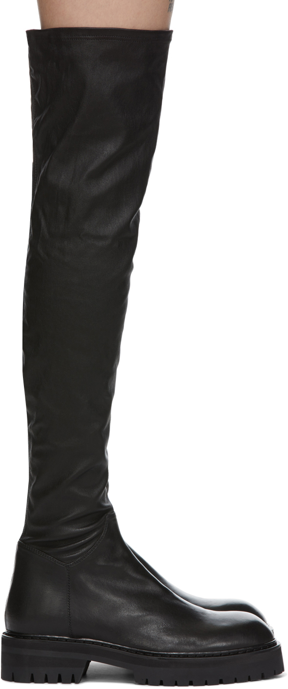 Ann Demeulemeester: Black Over-The-Knee Combat Boots | SSENSE