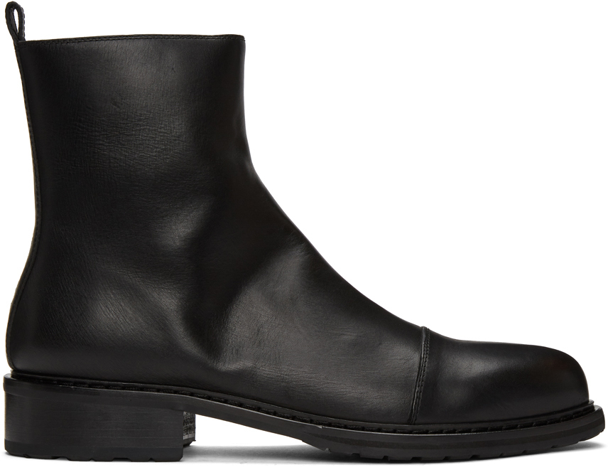 Black Leather Zip Boots by Ann Demeulemeester on Sale