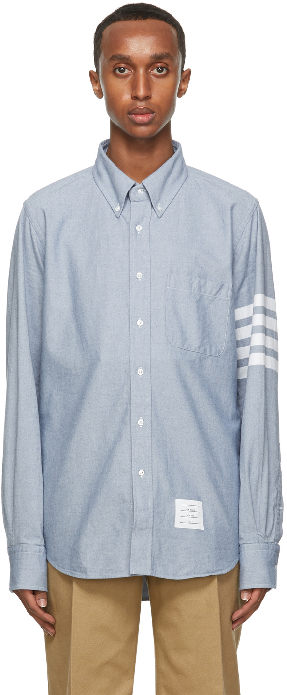 Thom Browne: Blue Flannel 4-Bar Classic Shirt | SSENSE