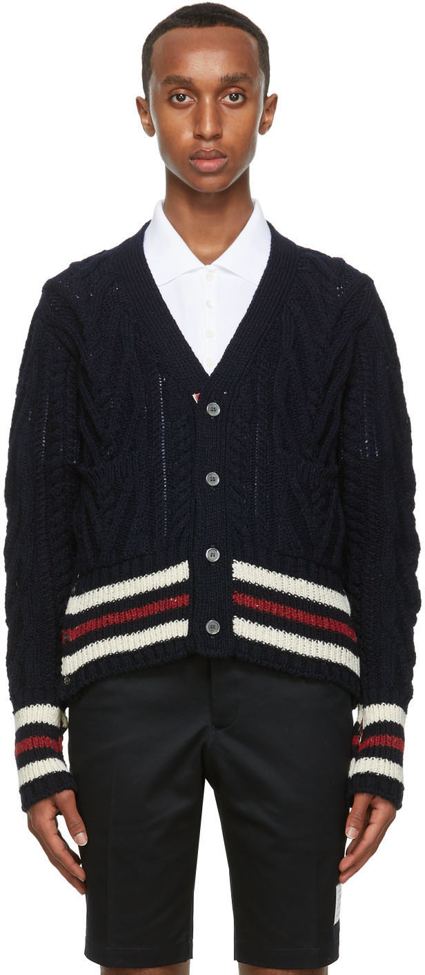 navy aran cardigan