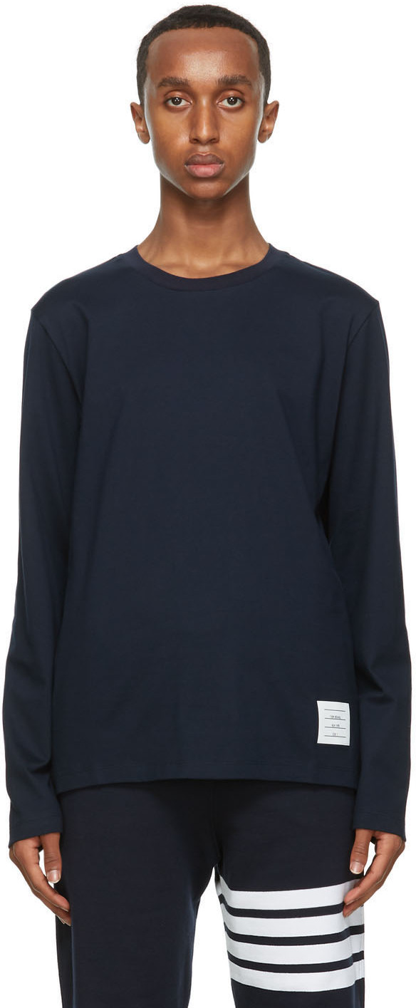 Thom Browne: Navy Relaxed Fit Long Sleeve T-Shirt | SSENSE